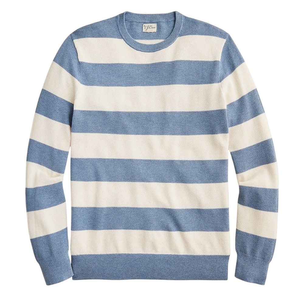 J.Crew Mens Cotton Pique-Stitch Striped Cotton Crewneck Sweater BN497 Size L‎